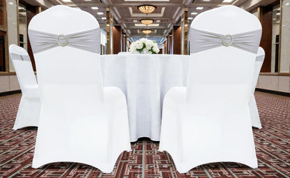 MDS Spandex Chair Sashes - Universal Fit Elastic Stretch Ties with Buckle for Weddings | Light Silver, Pack of 200