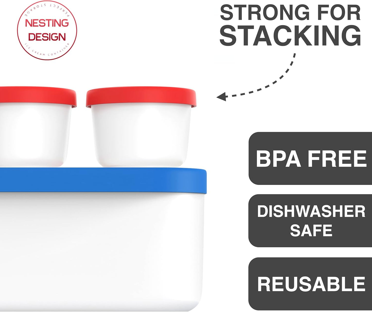 2 8oz set Frozen BALCI - Ice Cream Container - Quart & - Perfect Reusable Freezer Storage for Homemade Ice Cream Tubs
