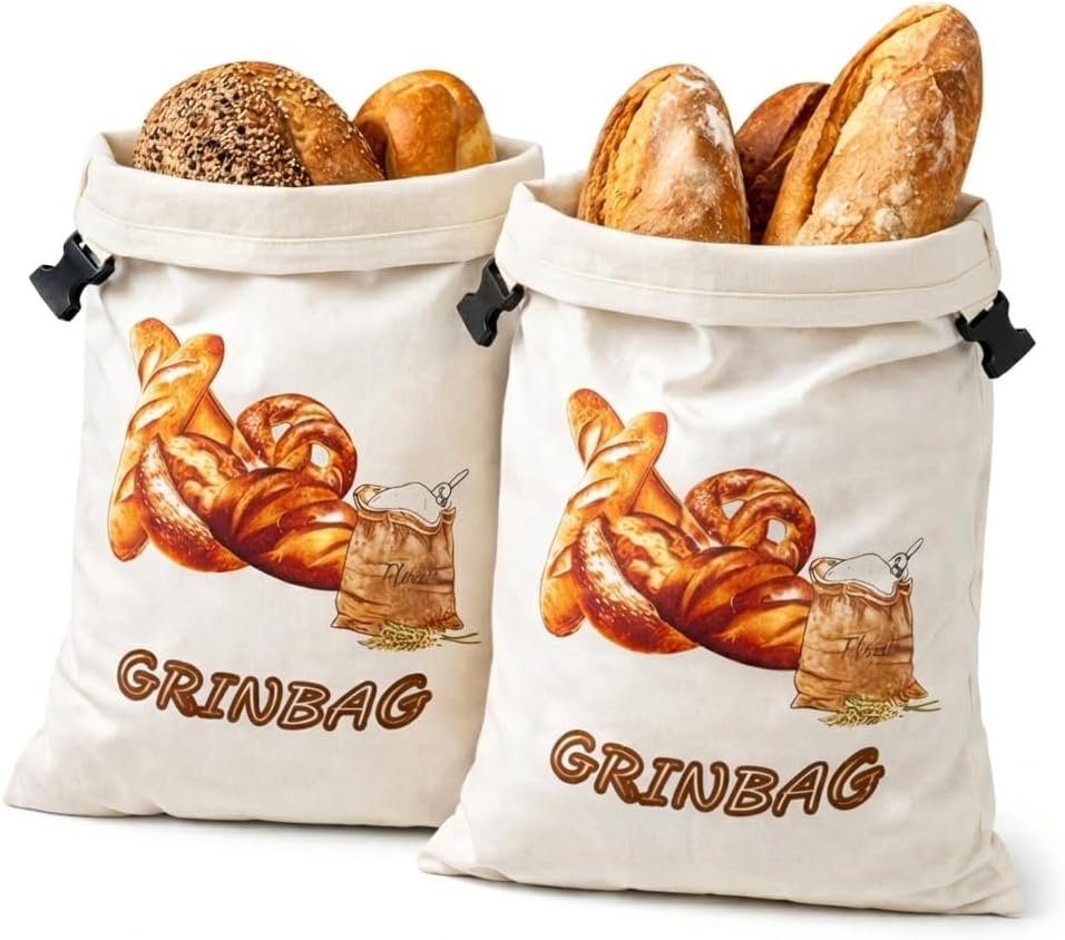 2 Pack |100% Beeswax Alt Reusable Bread Bags | Homemade Bread Storage Linen Cotton | XL Sustainable Bread Storage Bag