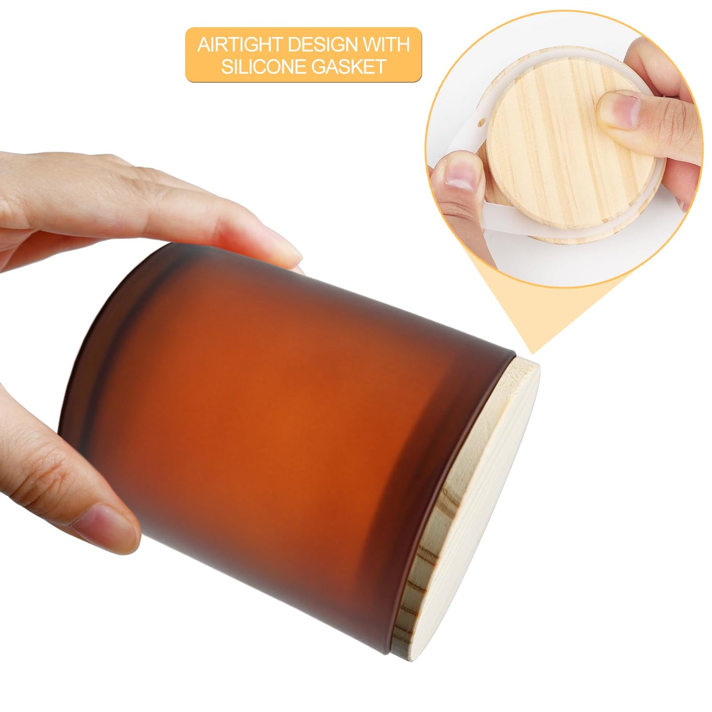 SHOWIN 10 OZ Thick Candle Jars for Making Candles 15 Pcs, Empty Jars with Wood Lids for Candle Making, Sample Container, Frosted Brown