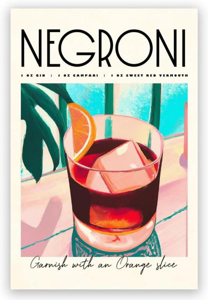 Iconic Negroni Cocktail Poster: MIX & MATCH Bar Cart Decor with Cocktail Recipes, Canvas Print