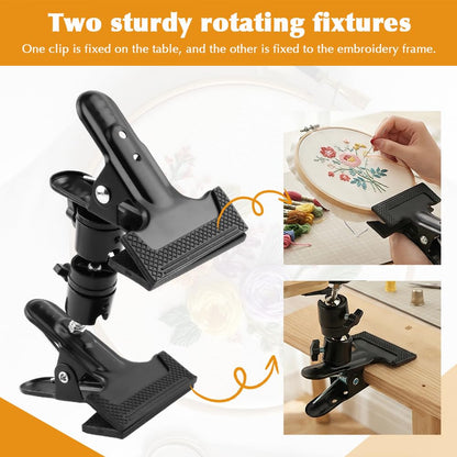 Metal Embroidery Hoop Stand Holder,Adjustable 360° Rotated Cross Stitch Lap Stand,Table Clip for Most Size/Shape Embroidery Needlework Hoops,Support Accessories Supplies for Craft DIY Projects,1pc