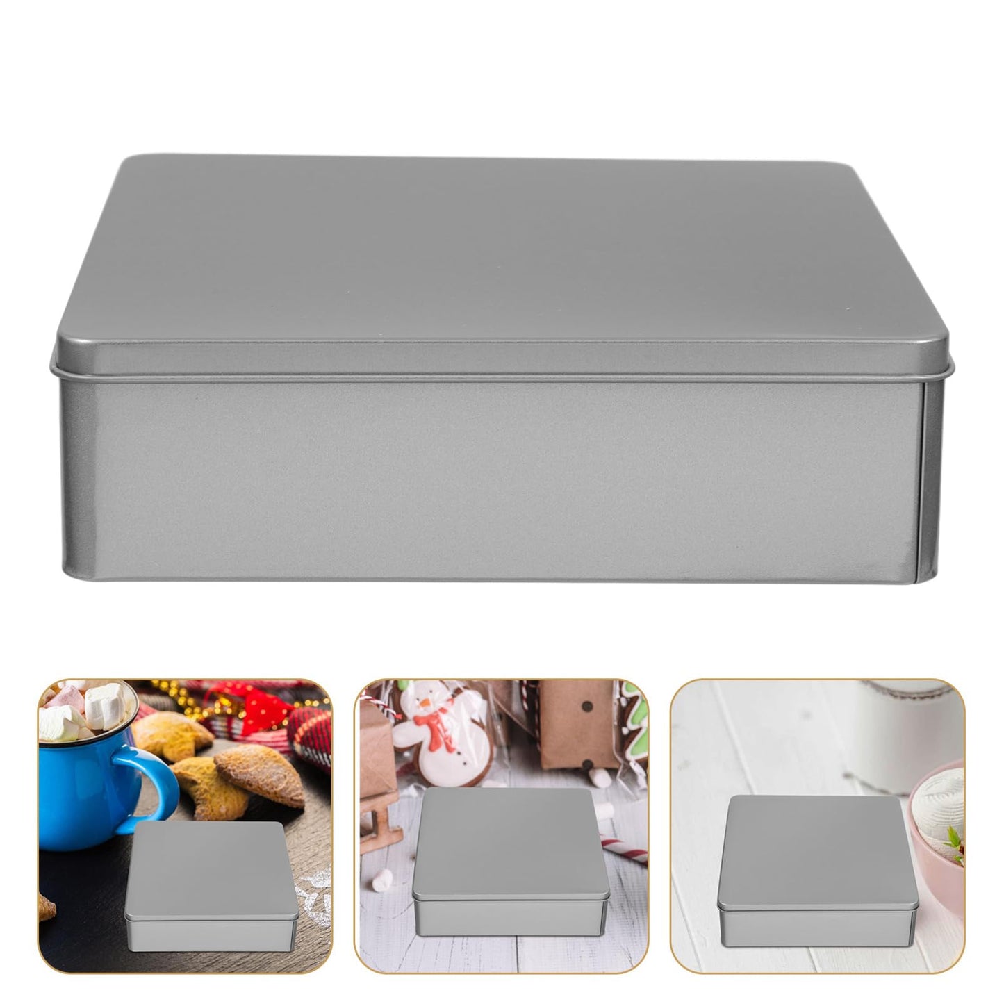 ABOOFAN Square Tinplate Storage Box 7.87X7.87X2.16In Decorative Reusable Candy Cookie Tin for Party Favors Festival Organizing