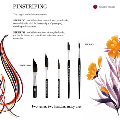 Borciani e Bonazzi Hidro Synthetic Sword Striper Liner Brushes for Fine Lines & Lettering - Sizes 18 - Extra Short Handle, Handcrafted in Italy, Cruelty-Free
