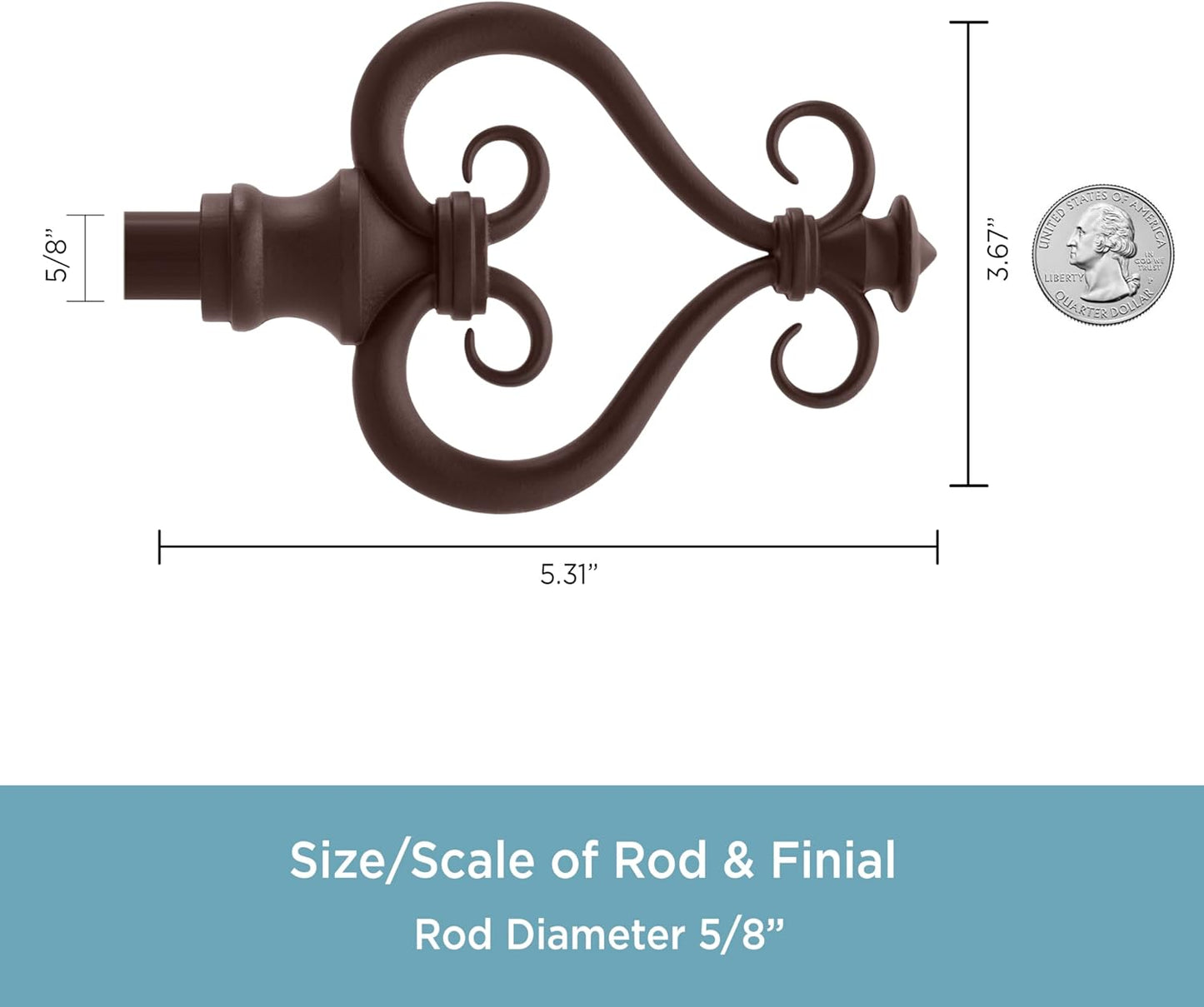 Kenney KN65407 Serena Large Decorative Window Curtain Rod, 48-84" Adjustable Length, Chocolate Finish, 5/8" Diameter