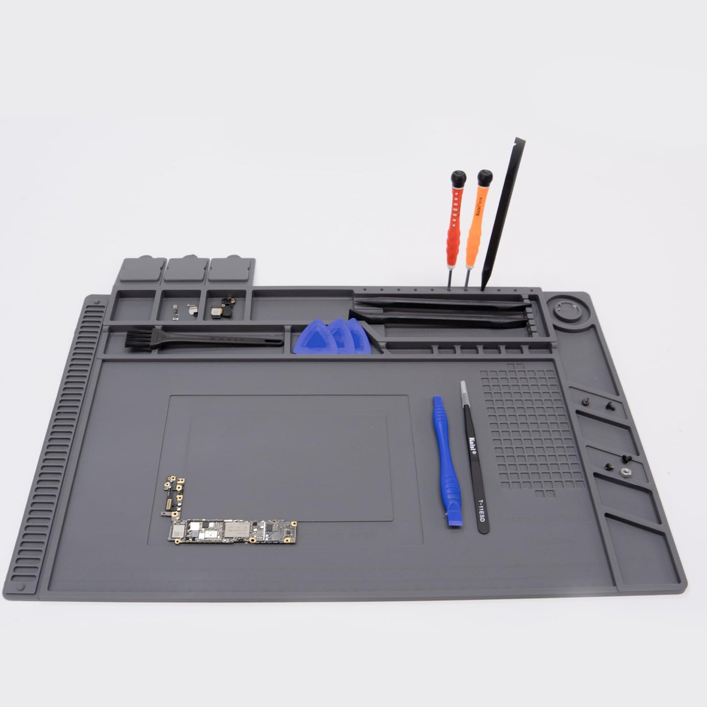 Kaisiking Magnetic Repair Work Mat Premium Silicone Soldering Mat for Soldering, Electronics, Computer Cellphone Repair, BGA Soldering Gun Iron Workbench Protection S160 Mat（Grey）