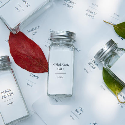 Spice Jar Labels, 140 pcs Minimalist Preprinted White Stickers for Herb Seasoning, Kitchen Pantry Organization