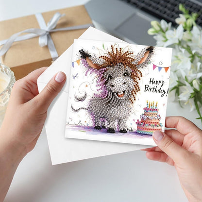 Focart 6-Pack Pets Birthday Diamond Painting Greeting Card Kits, Special Shaped Diamonds Painting, DIY Handcraft for Relatives and Friends with Wishes,Unique Design Crafting for Birthday Cards