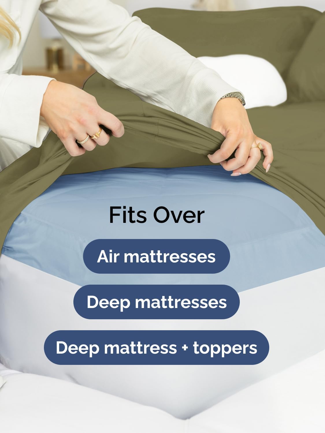 Skiennix Extra Deep Queen Sheet Set | 6-Piece Breathable Cooling Bedding - Soft, Wrinkle-Free, Sage Green