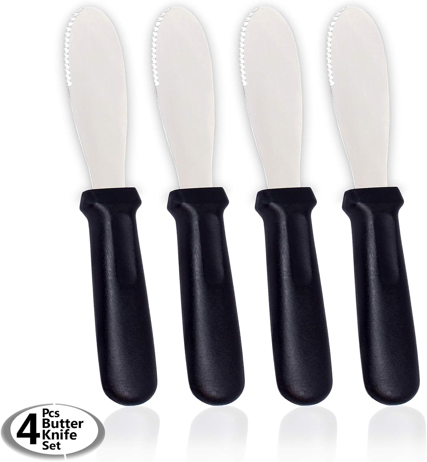AnapoliZ 4 PCS Butter Spreader Knives, Wide Blade Stainless Steel Spreader Knife with Black Plastic Handle, Sandwich