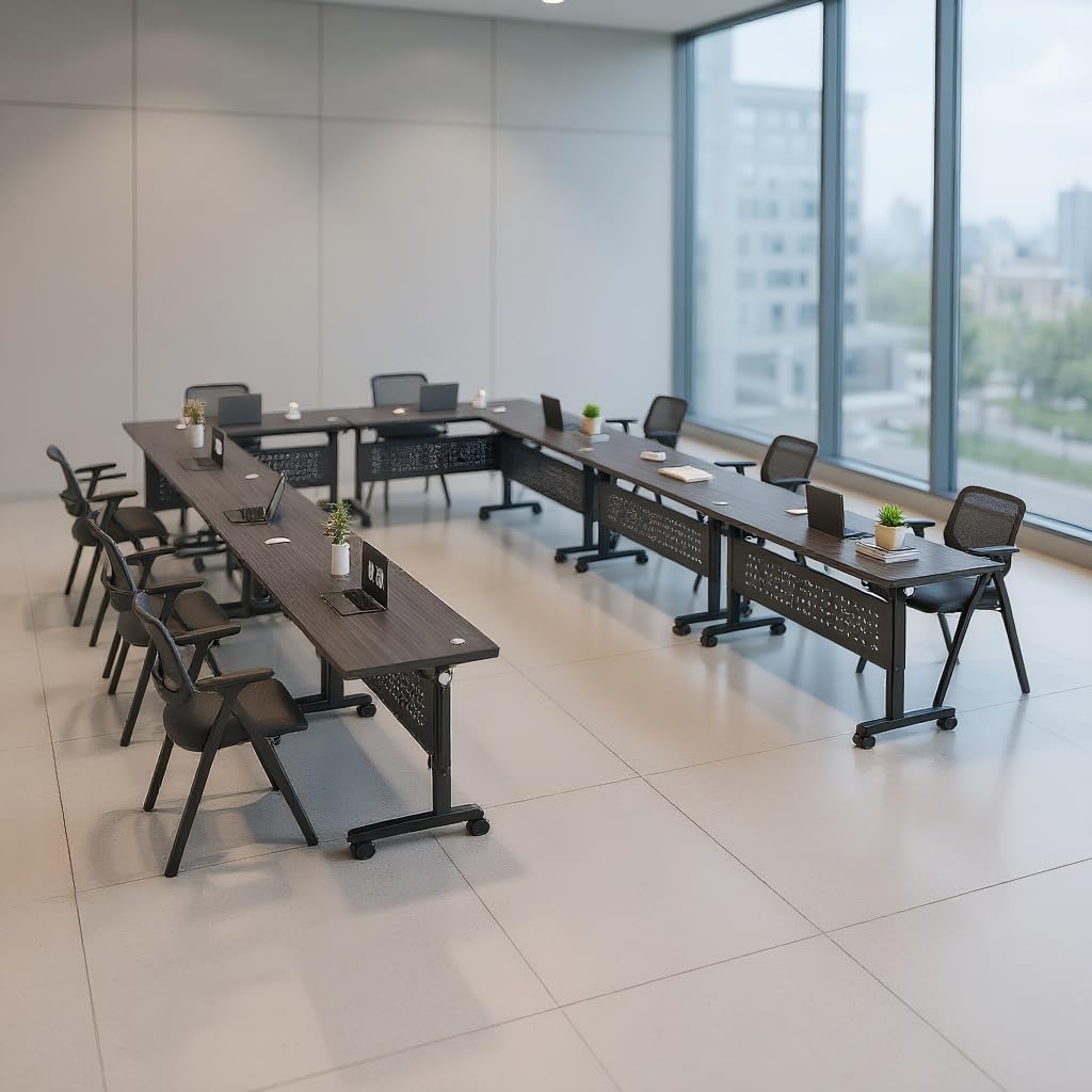 4 Pack Conference Room Tables,Mobile Folding Conference Table with Wheels,Modern Training Locking Rolling Meeting Conference Tables with Flip-Top for Office Classroom Business,6-12 Person,71IN