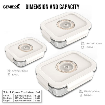 GENIEX Glass Vacuum Seal Containers for Food Storage (Sealer sold separately)