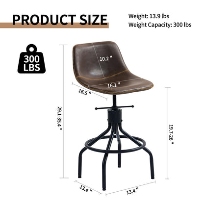 CHIDOCHILO Bar Stools Set of 3, Adjustable Armless Kitchen Island Barstools with Back 26 Inch Swivel Faux Leather Industrial Counter Height Bar Chairs for Dining Room Home Bar D087-Brown-3