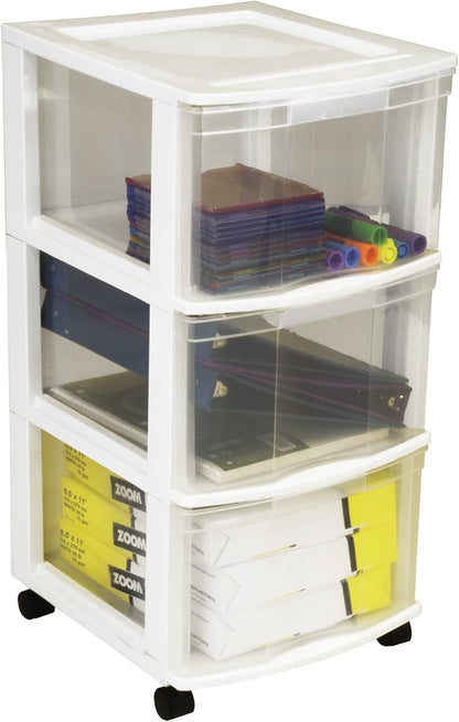 Gracious Living Classic 3 Drawer Organizer Cart, Plastic Storage Dresser with Caster Wheels for Home and Office