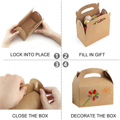 MHUAELIDV 30-Pack Brown Party Favor Treat Boxes with Handles Gable Paper Gift Boxes, Kraft Goodie Boxes for Birthday & Any Fun Party 6.2" x 3.5" x 3.5"