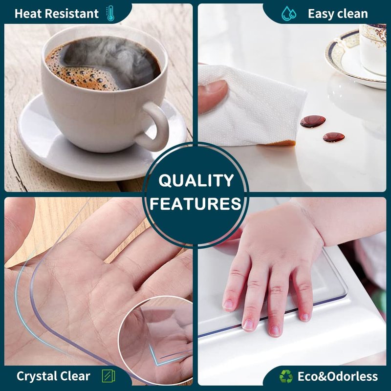 42 X 78 Inch Clear Table Protector Eco Clear Plastic Vinyl Tablecloth Rectangle Protective Desk Office Top Pad Cover Glass Wood Dining Coffee End Tabletop Protection Mat Clean Polyester Wipeable PVC