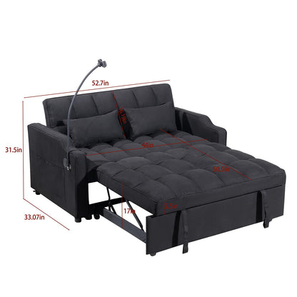 KEIKI 53" 3-in-1 Multifunctional Sofa Bed with Adjustable Backrest, Foldable Futon Couch with USB Port & Swivel Phone Holder, Compact Loveseat Sleeper Sofa for Guest Room Home Office & Bedroom