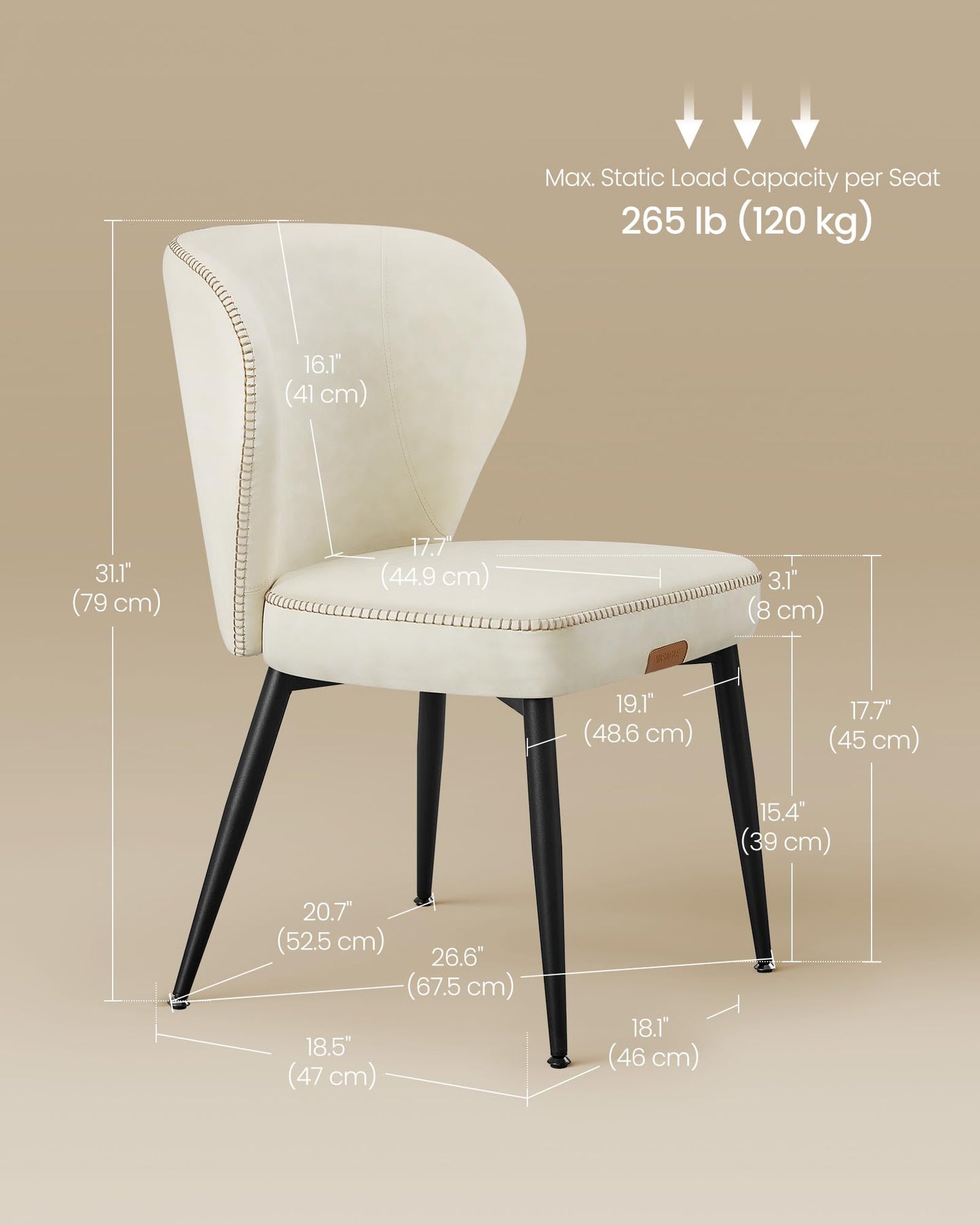 VASAGLE EKHO Collection - Dining Chairs Set of 4, Upholstered Kitchen Chairs, Comfortable Seat, Synthetic Leather with Stitching, Mid-Century Modern, Easy Assembly, Living Room Lounge, Cream White