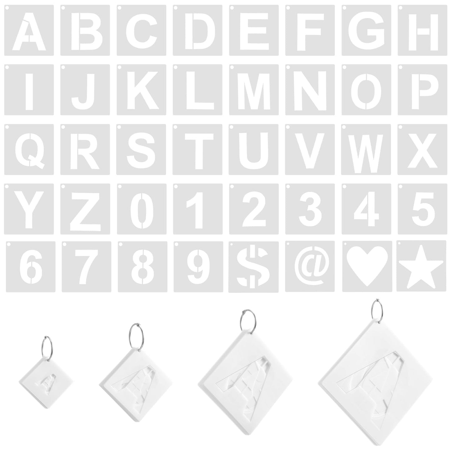 moheaaei 144 Pcs Letter and Number Stencils 4 Sizes, Reusable Plastic Letter and Number Stencils for Craft Projects, Alphabet Templates for Painting on Wood, Walls, Signs (2.5,3,4,5inches, White)
