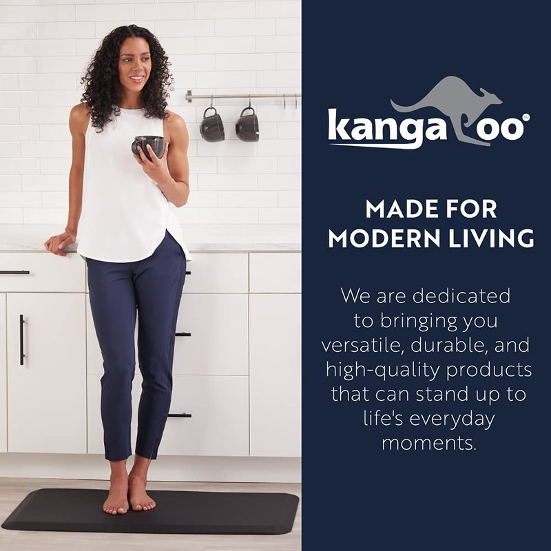 KANGAROO Anti Fatigue Mats for Kitchen Floor, 58x20, Reduce Foot, Knee, Back Pressure, 3/4 Inch Thick Cushioned Ergonomic Mat, Waterproof Comfort Rug for Under Sink, Standing Desk, Store Floors, Black
