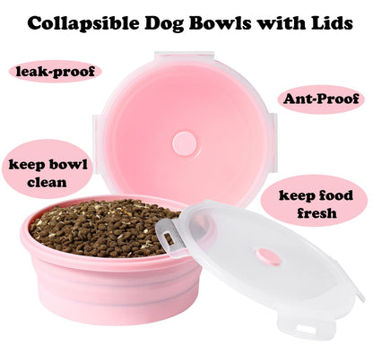 Large Collapsible 40 OZ Travel Dog Bowls, 2 Pack with Lids, Foldable Silicone Food & Water Bowl for Large Dogs, Lightweight & Leak Proof, Perfect for Outdoor Travel, Camping & Hiking