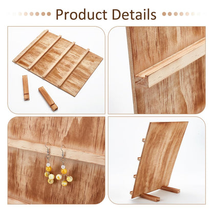 PH PandaHall 4 Tier Wooden Jewelry Display Stand, Earring Display Stands Rack Removable Showcase Rack, Retail Jewelry Display Card Holder for Selling Craft Jewelry Showing