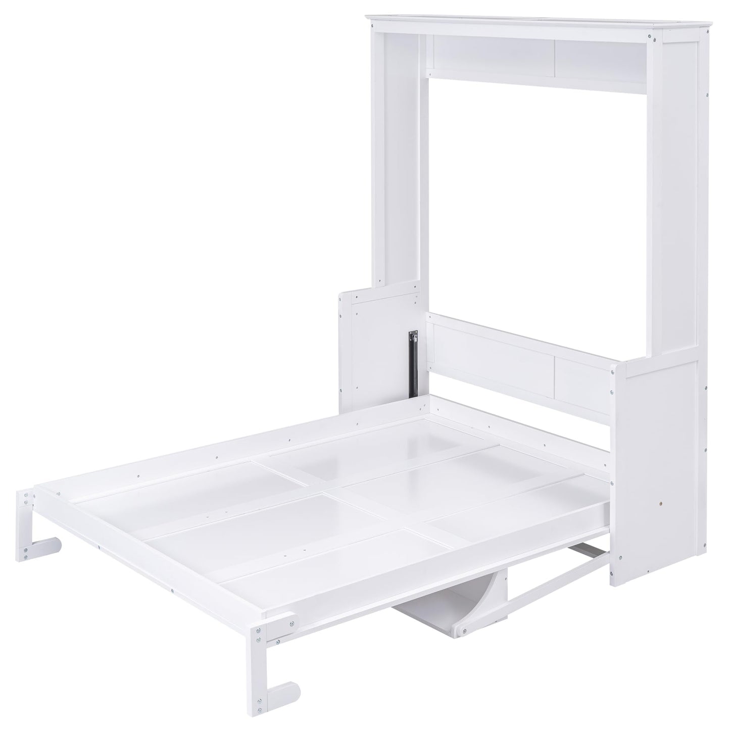 Merax Upgrade Queen Size Murphy Bed Space-Saving Wooden Wall Bedframe with a Shelf for Guest Room,Home Office,White