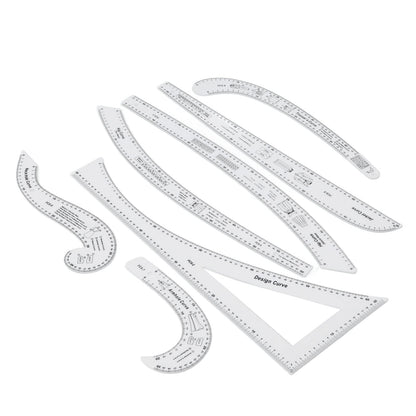 French Curve Ruler Set 7Pcs Acrylic Clear Sewing Ruler Tailor Kit for Dress Making