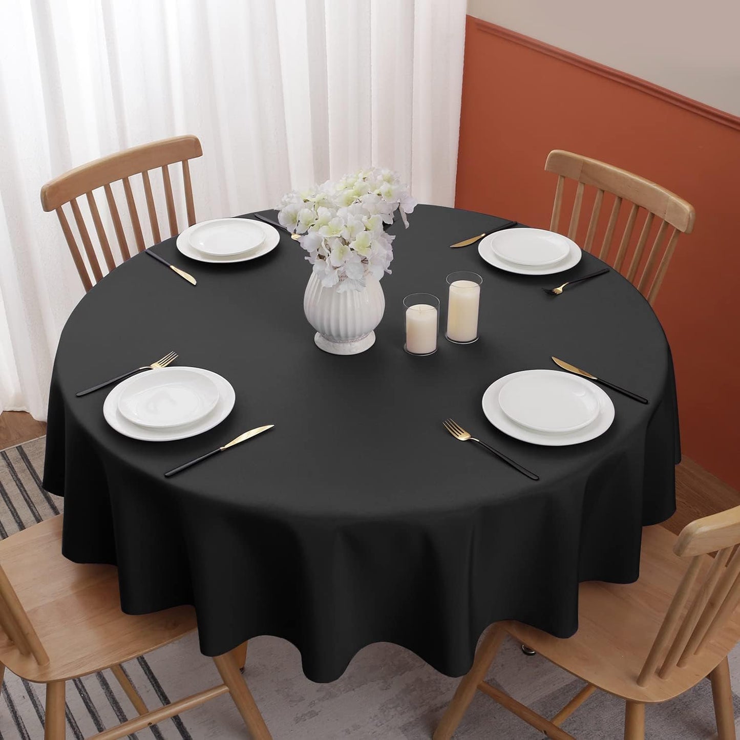 Softalker Round Tablecloth, Waterproof & Stain Resistant, 60 inch, Black