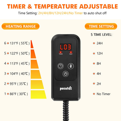 Pecute Cat Heating Pad Indoor, 6 Adjustable Temperature with Timer, Dog Heating Pad with Dual-Resistant Cable, Waterproof Layer, Heated Cat Bed Mat Blanket, Electric Pet Heated Pads for Cats Dogs