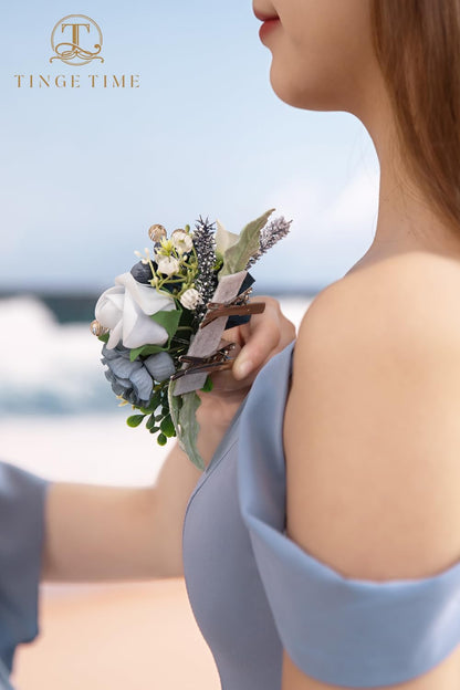 TINGE TIME Artificial Shoulder Corsages Flowers, Set of 2, Mother of The Bride Floral Corsage for Wedding Ceremony Anniversary Formal Dinner Party (Dusty Blue)