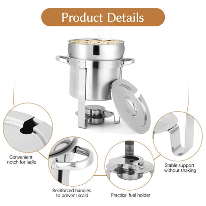 Snowtaros 7QT Soup Chafer, Stainless Steel Round Soup Warmer with Pot Lid & Fuel Holder, Commercial Soup Pot Chafing Dish for Catering, Parties, Banquets, Events (2 Pack)