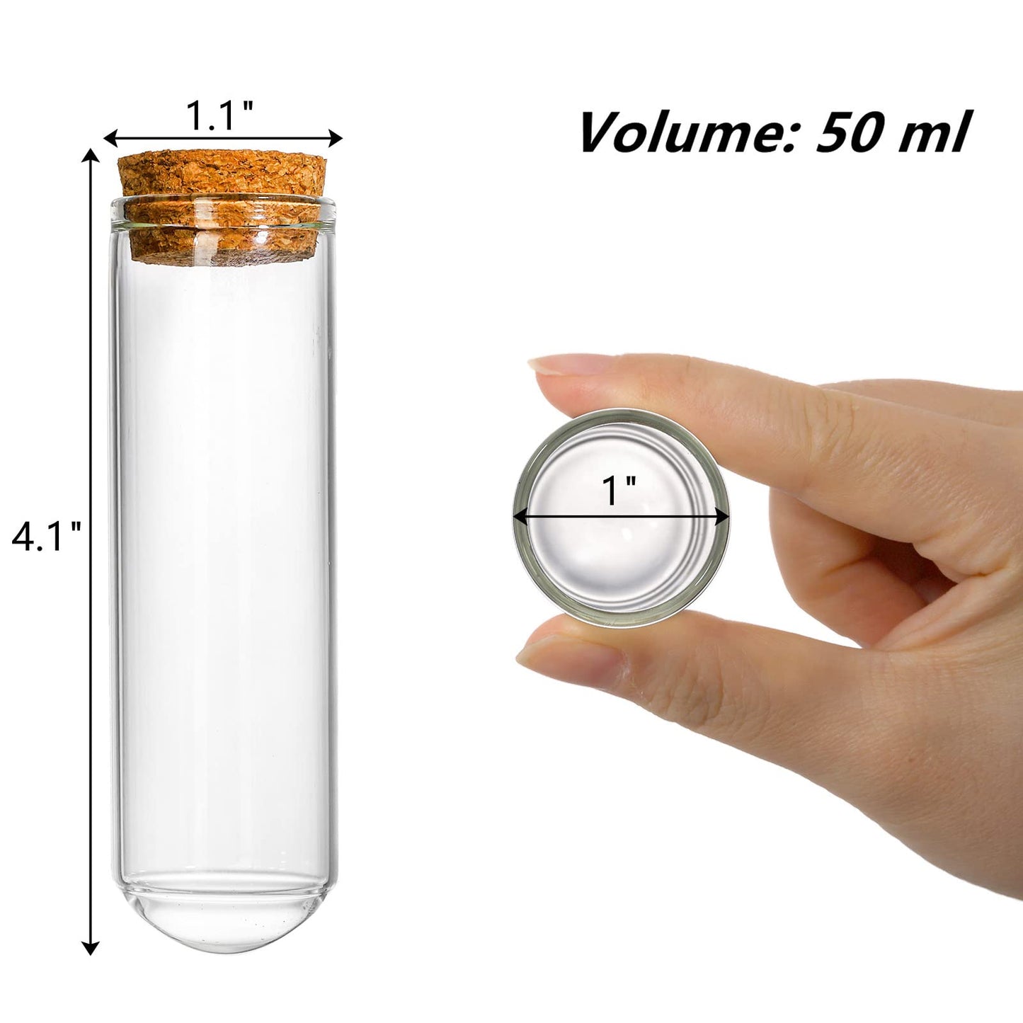 Frcctre 48 Pack 50ml Glass Test Tubes with Cork Stoppers, 30x100mm Clear Round Bottom Glass Test Tubes for Bath Salt Candy Storage Science Lab Party Plant Propagation Container