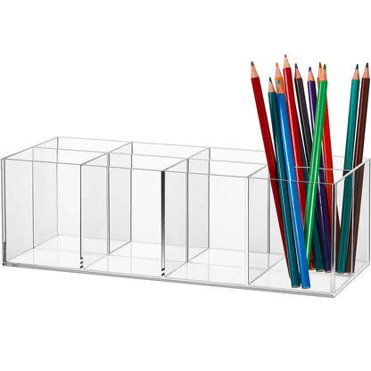 Yulejo 8 Slot Clear Acrylic Pen Holder Makeup Brushes Organizer Holder Eyebrow Pen Container Bathroom Storage Square Cube Deep Organizer Countertop Storage Pencil Display Case for Office Desk