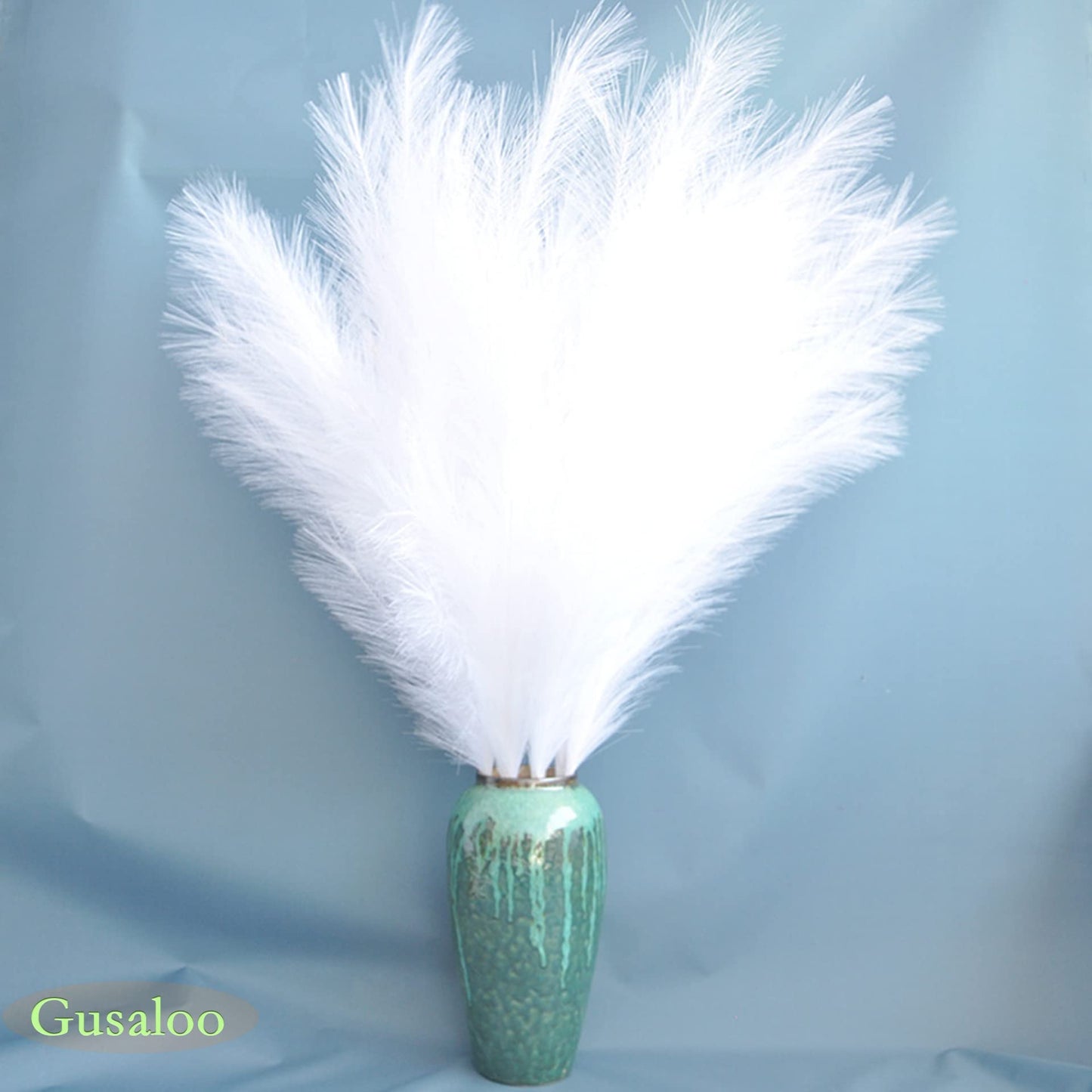 Artificial Faux Pampas Grass Large, 47"/120cm Bundle of 3 Fake Artificial Pampas Grass Tall Fluffy Stems, Floor Vase Filler for Living Room Kitchen Decor Boho Decor Wedding - White