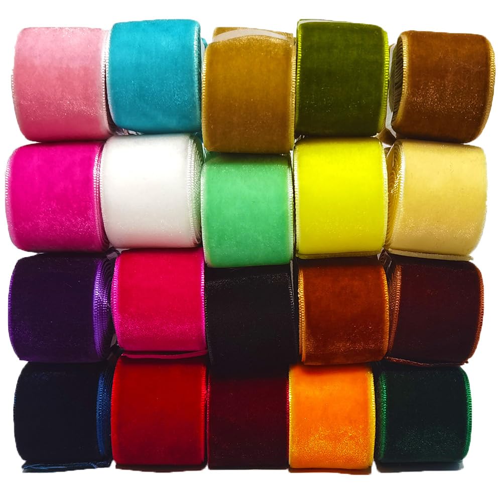 Cuncuny Velvet Ribbon Holiday Party Christmas Wedding Handmade DIY Craft Decor Box Wrapping Velvet Ribbon (Mixed Colors,1''(25mm))