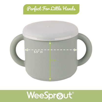 WeeSprout Snack Containers, Food Grade Silicone Cups, Spill-Proof Tops For Toddlers and Babies, Premium Hard Plastic Travel Lids, Dishwasher Safe, Set of 2 Snack Catchers