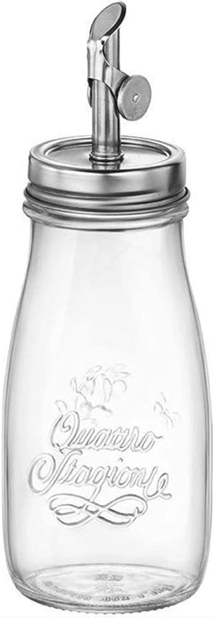 13.5 Oz Bormioli Rocco Quattro Stagioni, Olive Oil Dispensers with Weighted Pourer, Durable Glass, Made in Italy