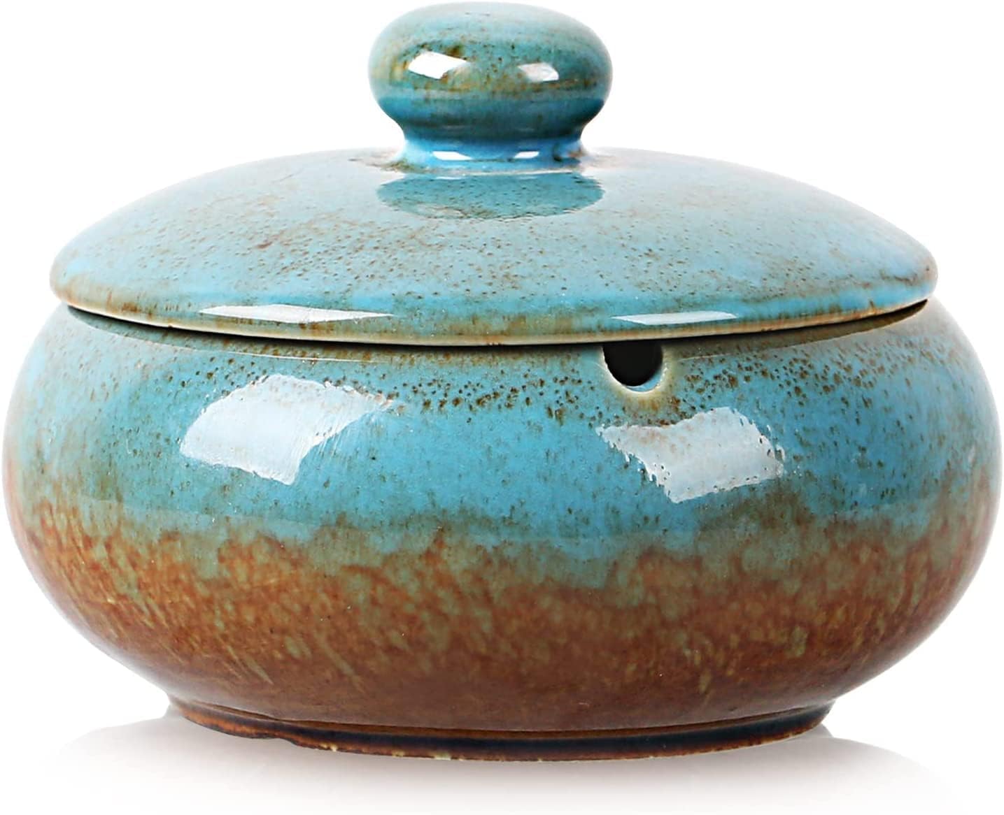 RONXS Outdoor Ashtray with Lid | Windproof Handmade Ceramic Ashtray for Patio, Home Office Indoor Decoration