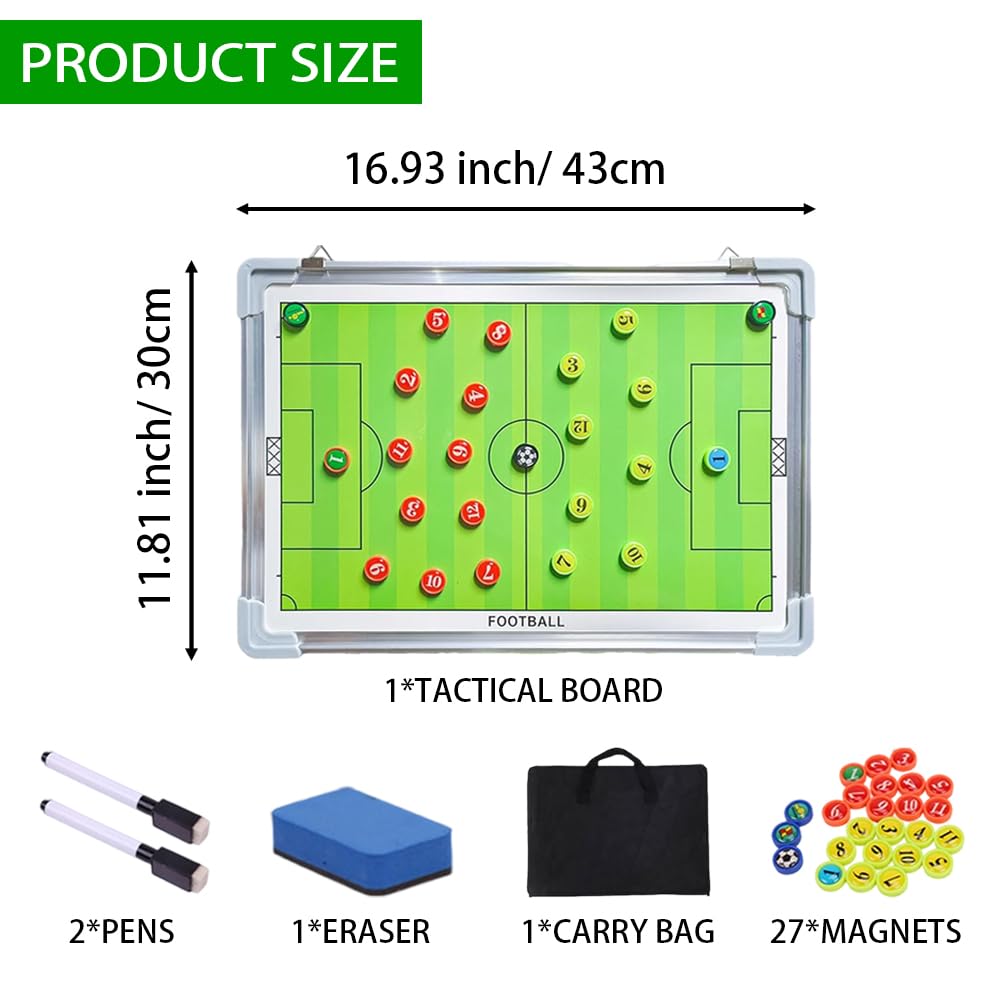 Nuburbur Magnetic Soccer Coaching Board, Double-Sided Dry Erase Tactics Board with Player Markers, Pen and Eraser, Portable Clipboard for Coaches, Coach Training Equipment Coach Gift
