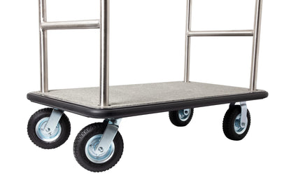 Wholesale Hotel Products Stainless Steel Luggage Cart – 1200lb Capacity – Hotel Bellman Heavy Duty Cart w/ 1.5” Welded Steel Frame, Grey Carpeted Deck & Rubber Wheels, for Travel & Outdoor Use