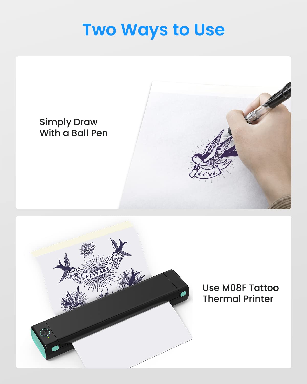 Phomemo Tattoo Transfer Paper - 100 Sheets A4 Size, Thermal Stencil Paper for Tattoo Transfer Kits - Personal & Commercial Use, DIY Tattooing Tracing Paper for M08F Printers & Tattoo Supplies