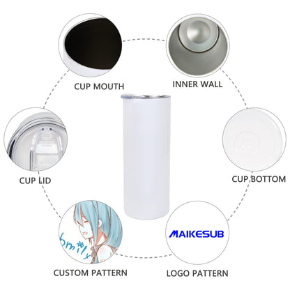 MAIKESUB Sublimation Tumbler 20oz Skinny Straight, 4 Pack White Triple-Wall Vacuum Insulated Tumblers for Heat Press Printing
