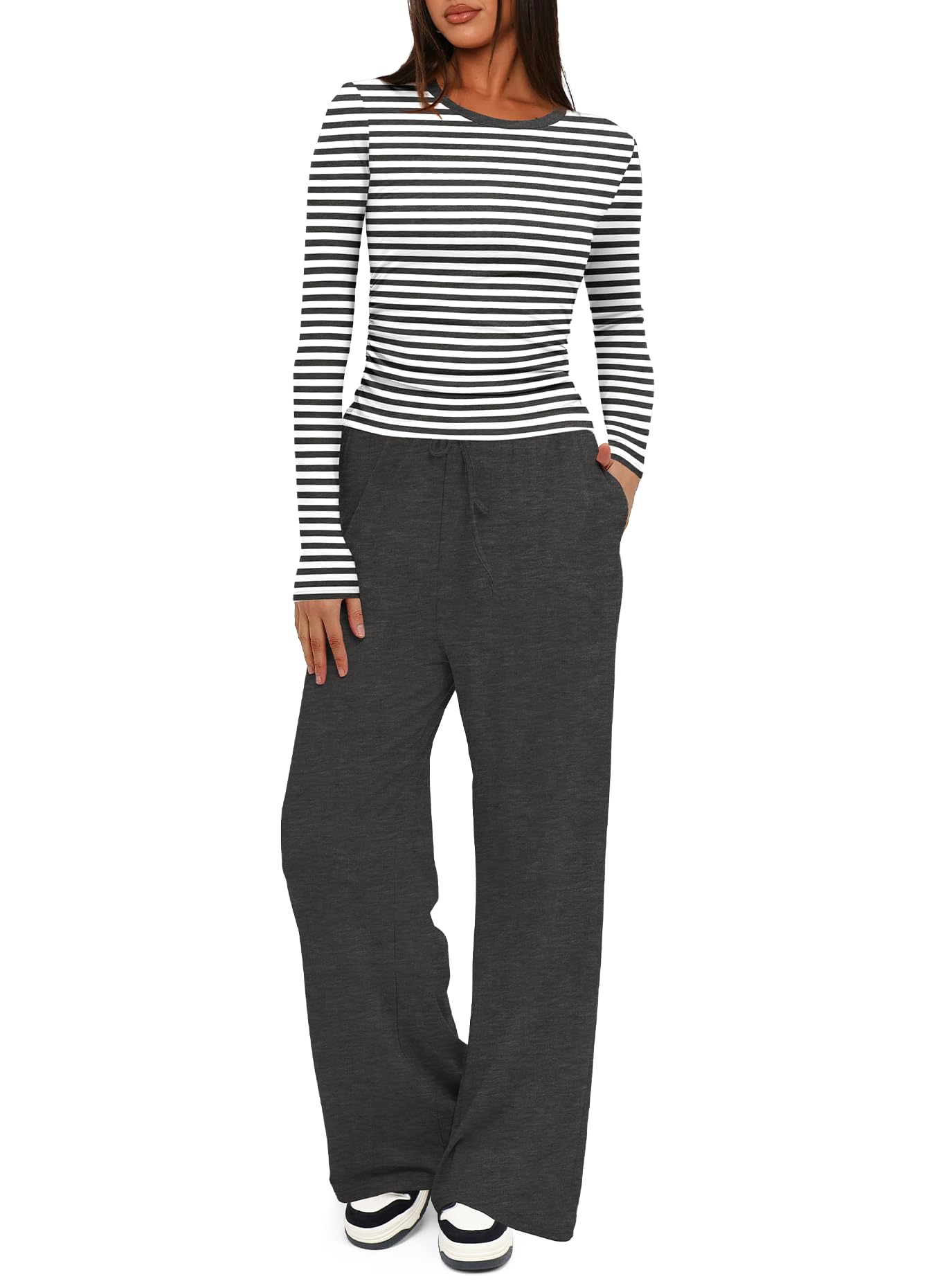 Darong Women's 2 Piece Sets 2025 Fall Outfits Long Sleeve Wide Leg Tracksuits Casual Lounge Set Matching Sets