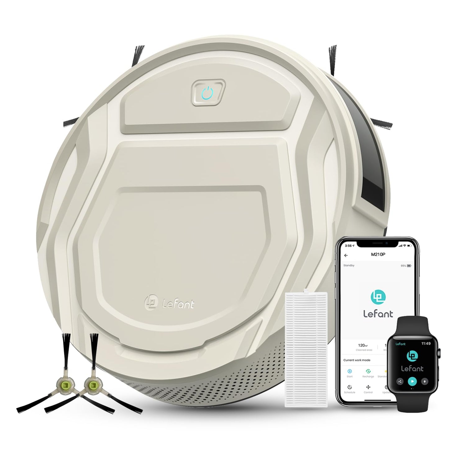 Lefant M210 Pro Robot Vacuum, Slim Quiet, 3 Adjustable Suction Levels, 6 Modes, Robot Vacuum Cleaner for Pet Hair, Hard Floors & Low Carpets, Self-Charging, WiFi/App/Alexa Control, Gray