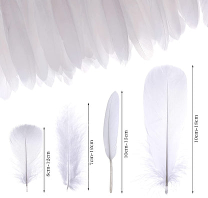 MWOOT 400Pcs Black White Feathers, 4 Assorted Crafts Feathers for Halloween Costume Wings Dream Catchers DIY Christmas Tree Wreath Wedding Decor Art Handmade