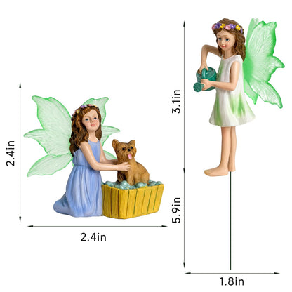 DONABELA Fairy Garden Figurines Set, 2PCS Miniature Dog Bath Statues, Garden Decor Accessories for Outdoor Patio, Yard, Lawn, Succulent Planter, Micro Landscape, Tiny Gift Kit