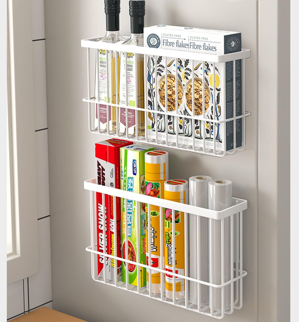 EigPluy 2 Piece Kitchen Cabinet Door Storage Box,Self Adhesive Wall Mounted Storage Boxes,Wardrobe/Bathroom/Refrigerator Small Items Organizer Storage Box (White)