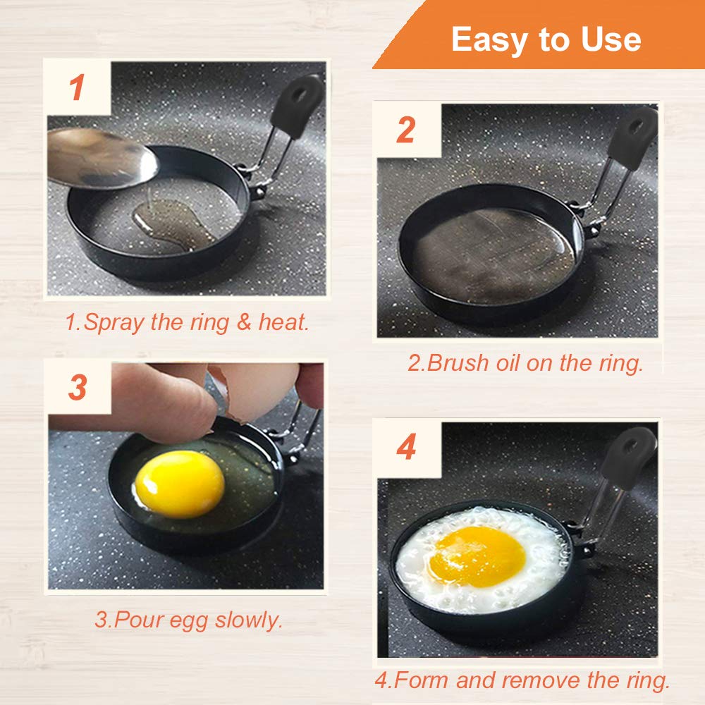 COTEY Large 3.5" Nonstick Egg Rings Set of 4, Round Crumpet Ring Mold Shaper for English Muffins Pancake Cooking Griddle - Portable Grill Accessories for Camping Indoor Breakfast Sandwich Burger