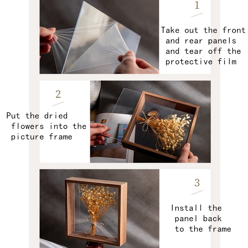 OUKEYI 8x10 Floating Frame in Light Oak,Double Glass Picture Frame Display Photo ，Wooden Dried Flower Photo Frame Dried Flower Display Stand Decorative Floating Photo Frame